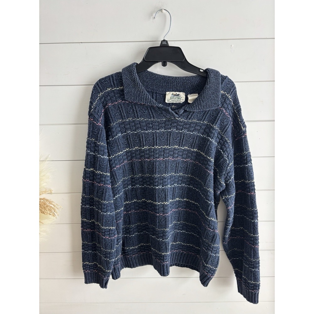 Vintage Northern Reflections Sweater Women Medium Blue Pink Collar 0668